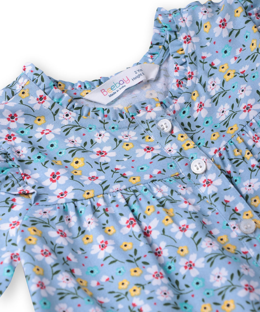 Beebay Kids Girls Button -Through Printed A-line Dress Blue