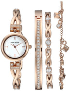 Anne Klein Women's Premium Crystal Accented Rose Gold-Tone Watch and Bracelet Set