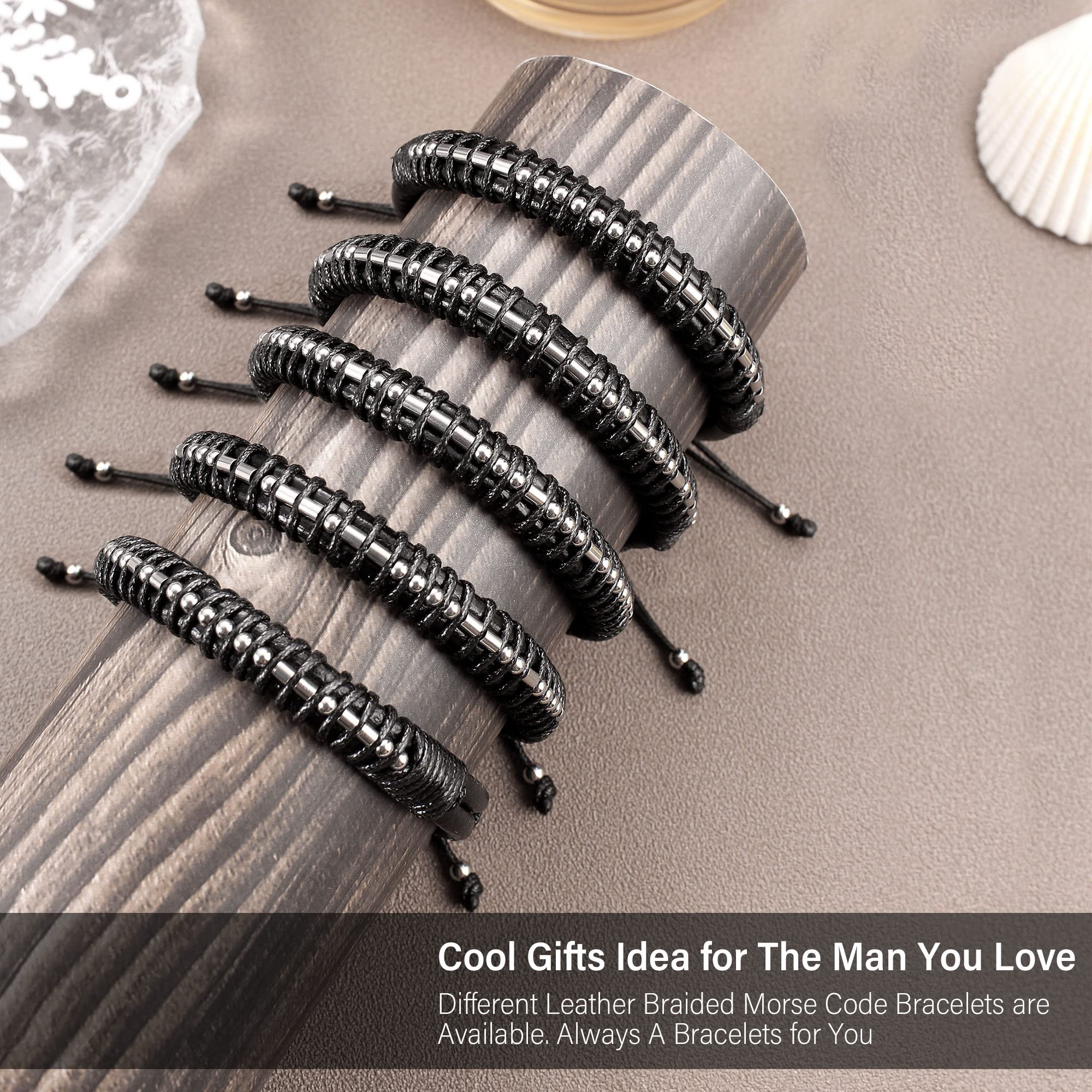 Btysun Gifts for Husband I Love You Gifts for Him Husband Gifts from Wife Morse Code Bracelet Leather Bracelets Anniversary Birt