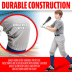 Franklin Sports Youth Baseball + Softball Pants - Knee High Grey Baseball Pants for Kids - Boys + Girls Knicker Style Bottoms wi