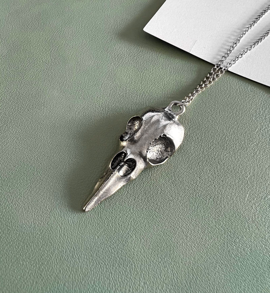 YOOESTORES82 Punk Metal Crow Skull Necklace. Hip Hop 3D Animal Bird Skull Pendant Necklace, Men Women Vintage Gothic Halloween J