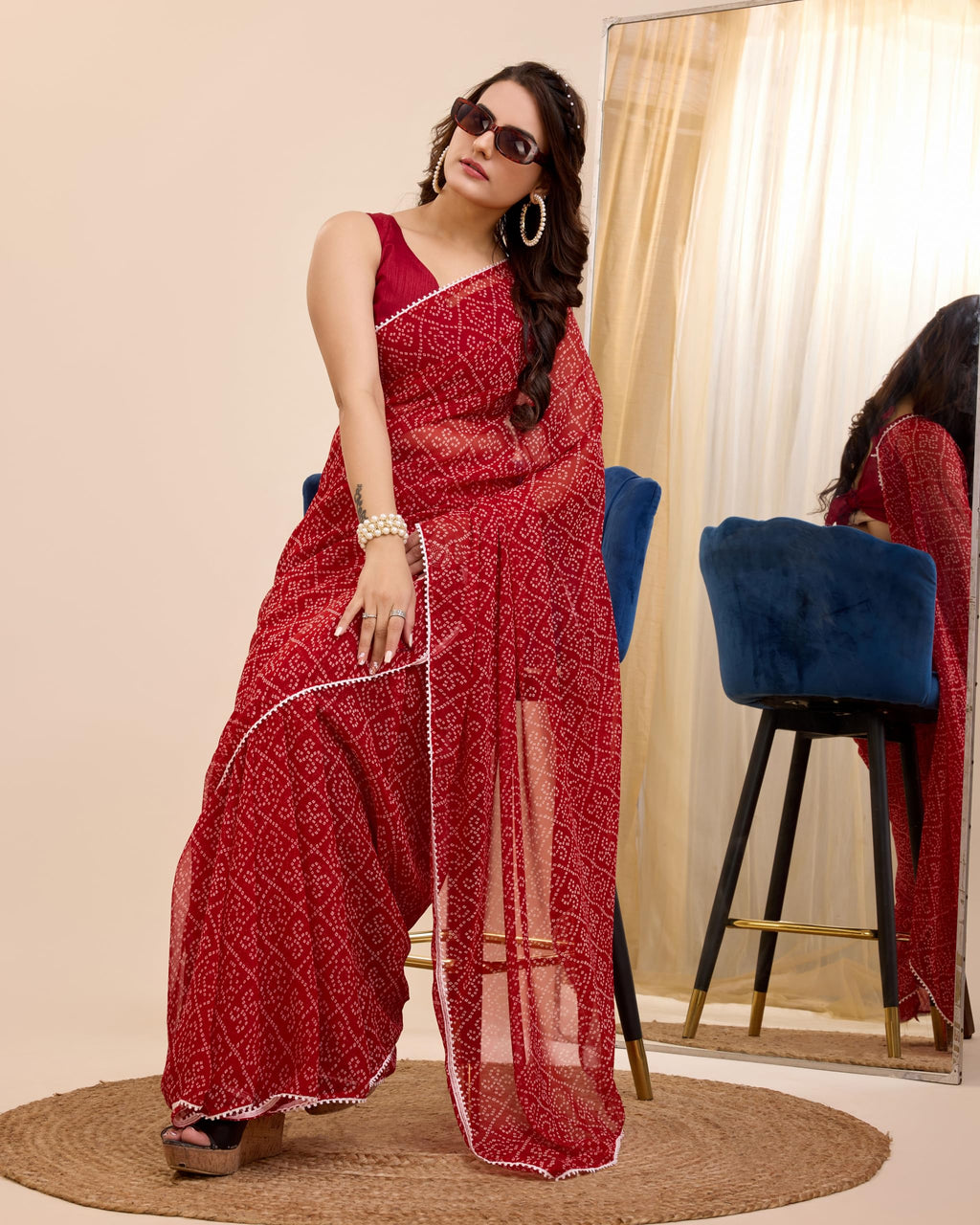 Vairagee Women Soft Georgette Stylish Printed Ready To Wear Saree With Unstitched Blouse