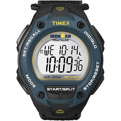 Timex Men's T5K413 Ironman Classic 30 Oversized Black/Blue/Yellow Fast Velcro watch