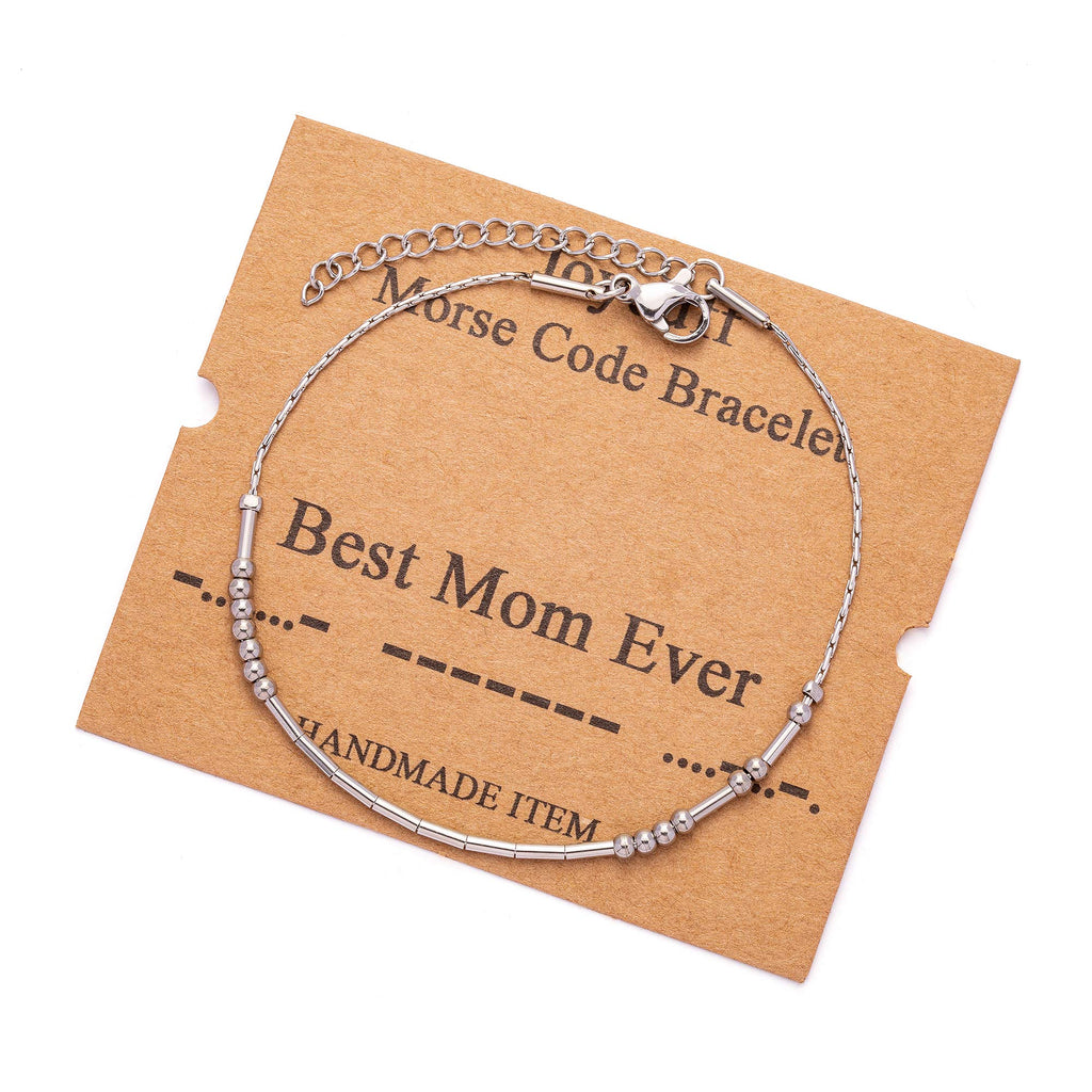 JoycuFF Best Mom Ever Morse Code Bracelets for Women Motivational Christmas Birthday Mother's Thanksgiving Day Gifts for Mom Enc