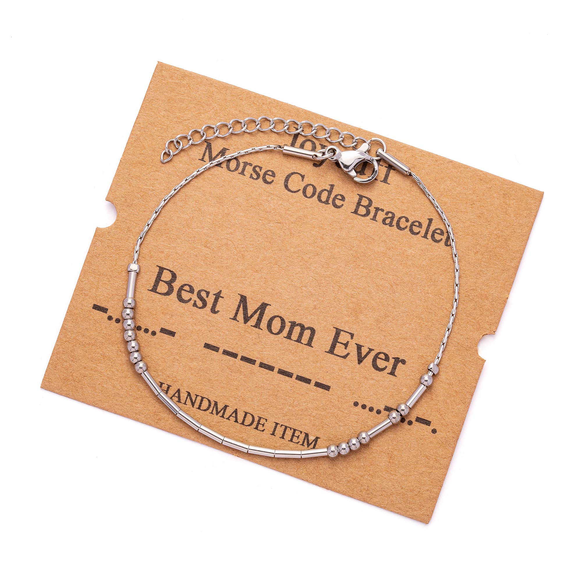 JoycuFF Best Mom Ever Morse Code Bracelets for Women Motivational Christmas Birthday Mother's Thanksgiving Day Gifts for Mom Enc
