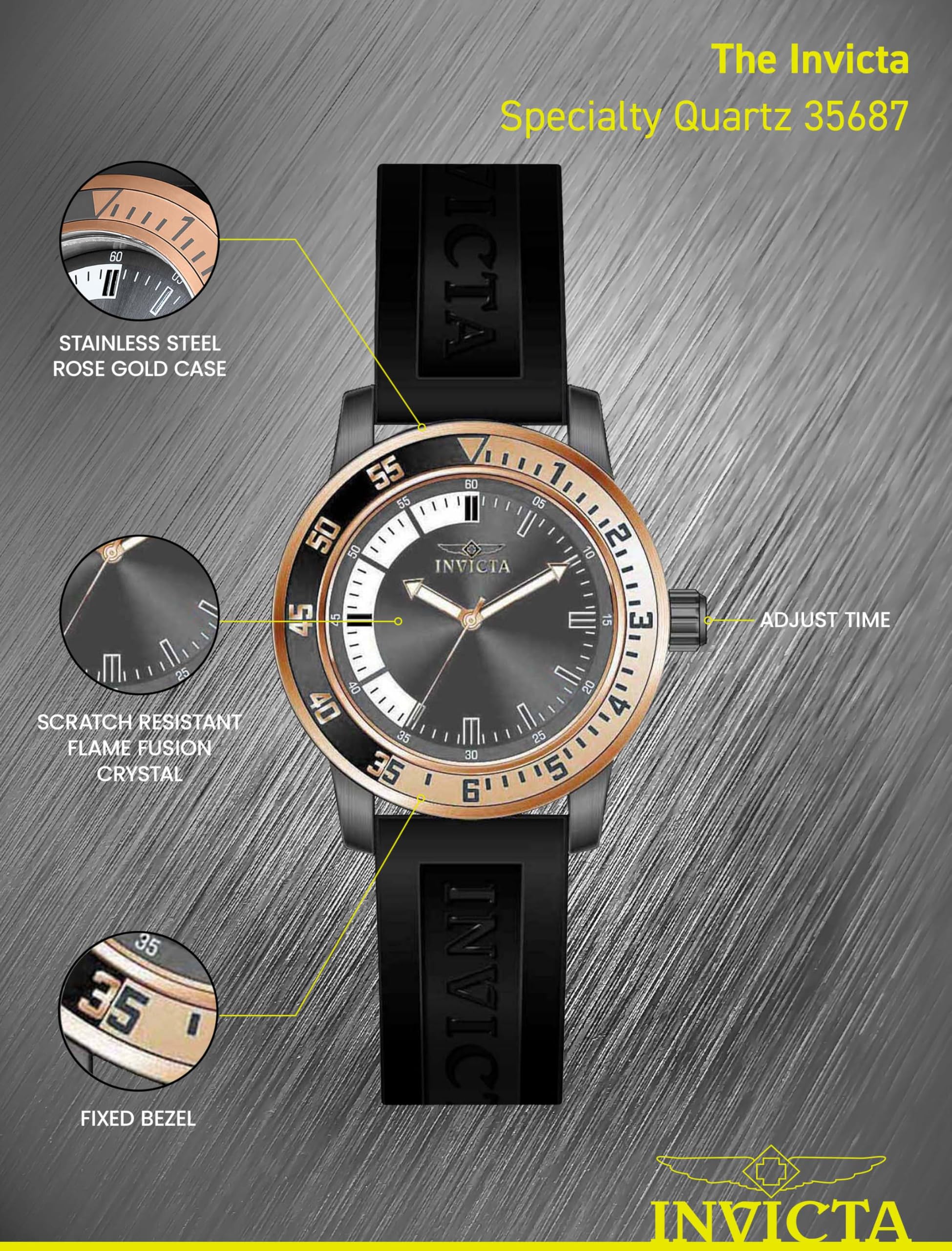 Invicta Men's Specialty 45mm Silicone Quartz Watch, Black (Model: 35687)