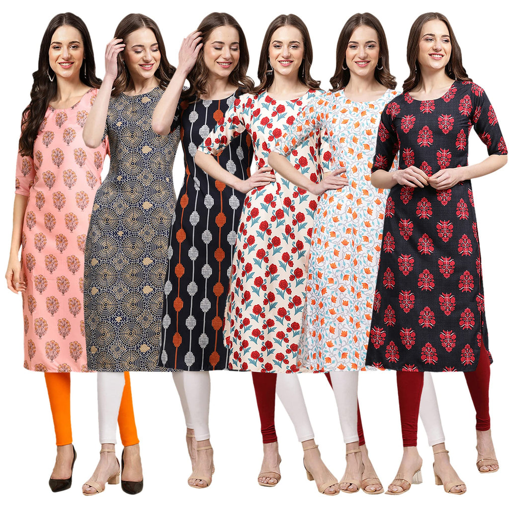 Pinkmint Women'S Crepe Digital Print Straight Kurta(Pack Of 6)[Qv-368-341-330-342-334-345-S]