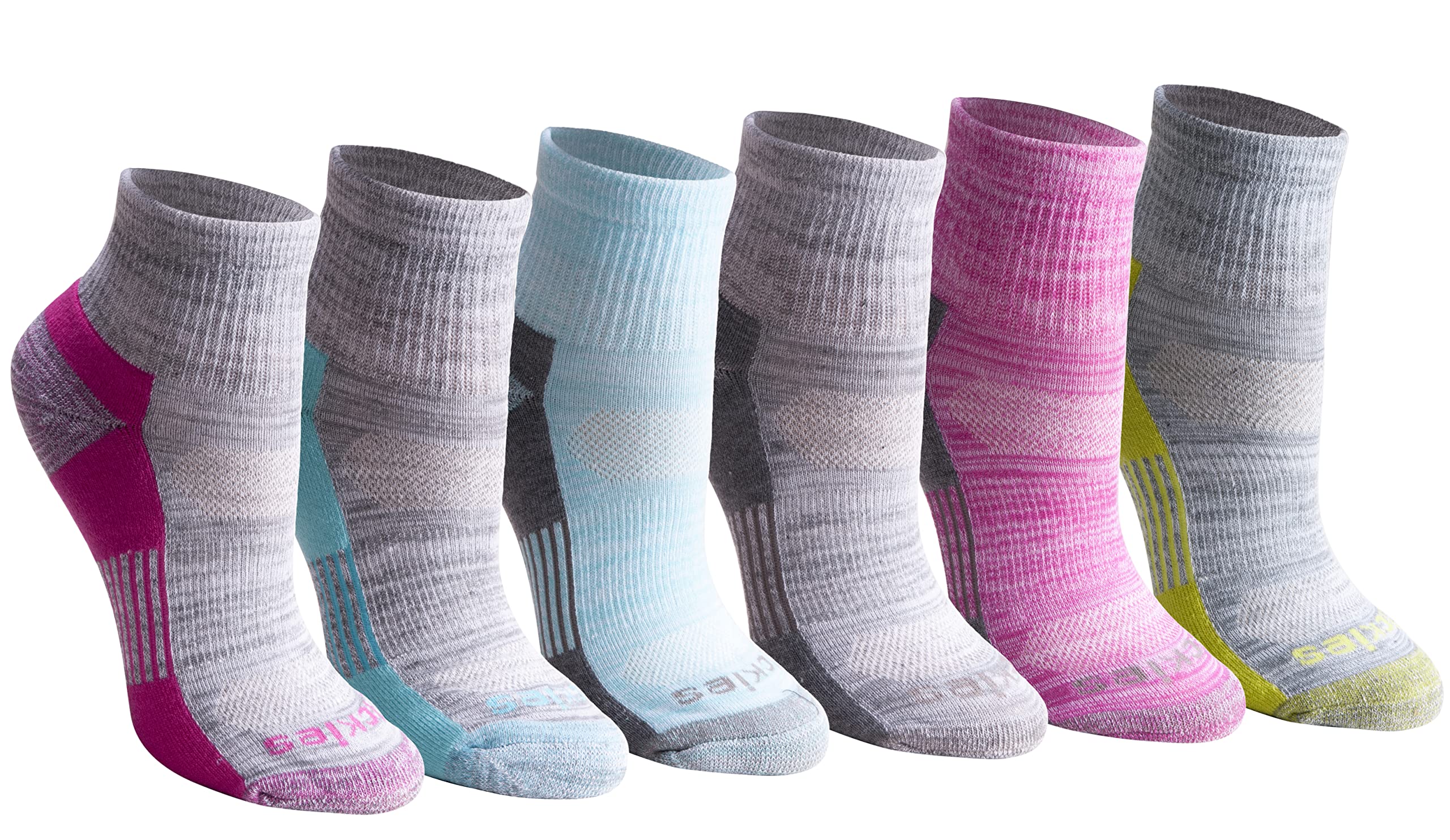 Dickies Womens Dickies Women's 6 Pack Dritech Quarter Socks White Fashion Assorted (6 Pairs) Shoe Size: 6-9 One Size