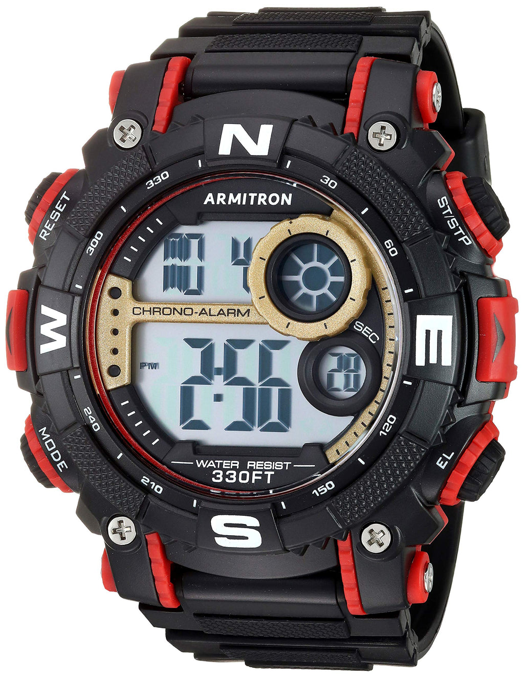 Armitron Sport Men's Dark Red Accented Digital Chronograph Black Resin Strap Watch, 40/8284GBR