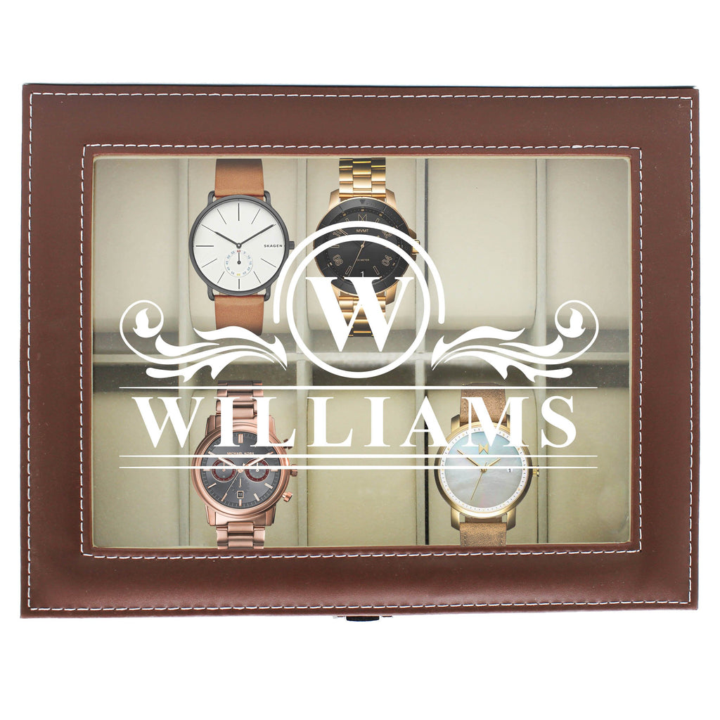 The Wedding Party Store Engraved Watch Box for Men - Personalized Gifts for Him - Custom Husband Boyfriend Gift (Brown)