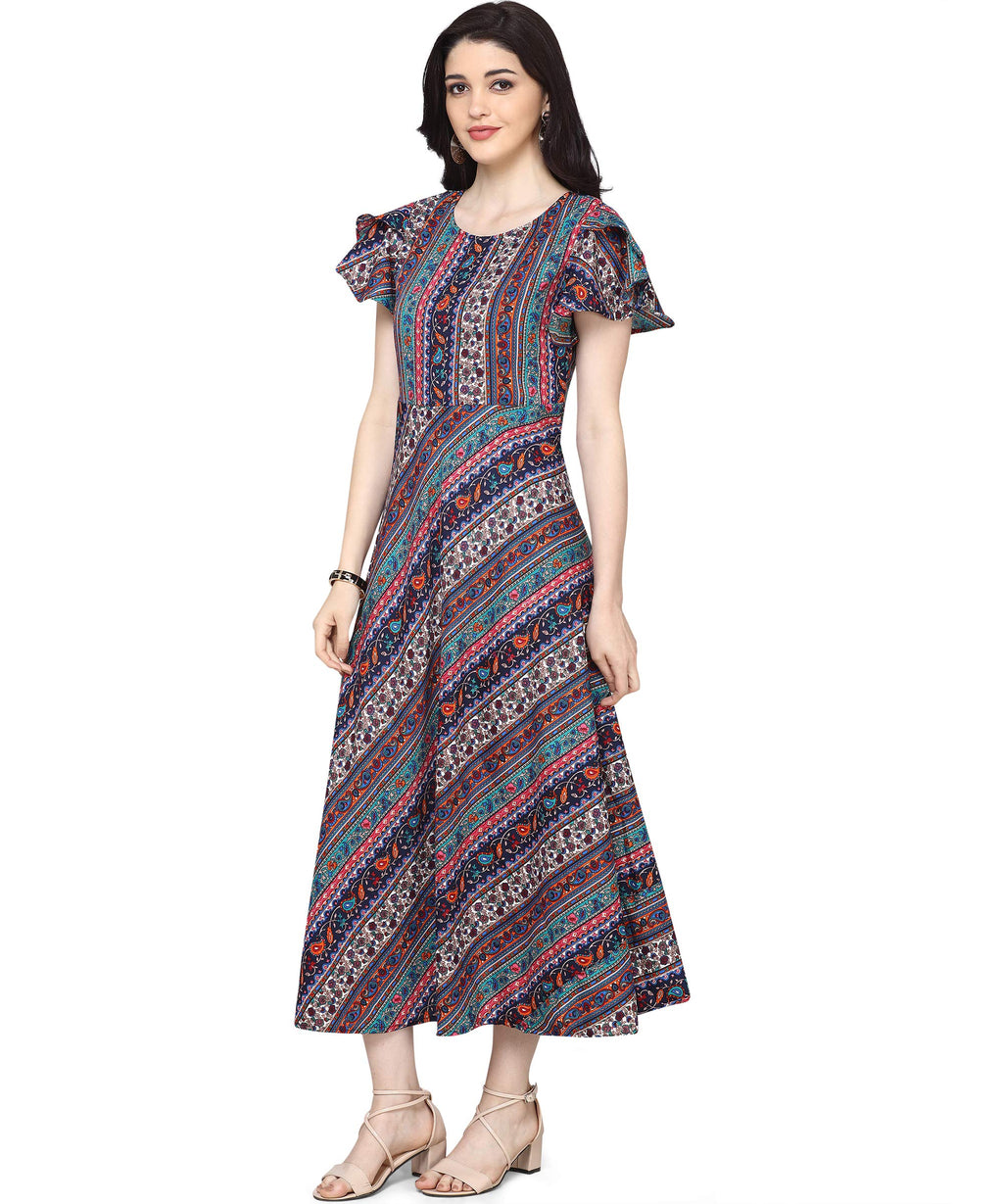 Oomph! Dress For Women Stylish | One Piece For Women Long | Trendy Long One Piece Summer Outfit | Lightweight Flared Maxi Dress