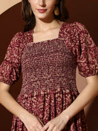Kzully WomenS Polyester A-Line Mid-Calf Length Dress (1001-05_Maroon