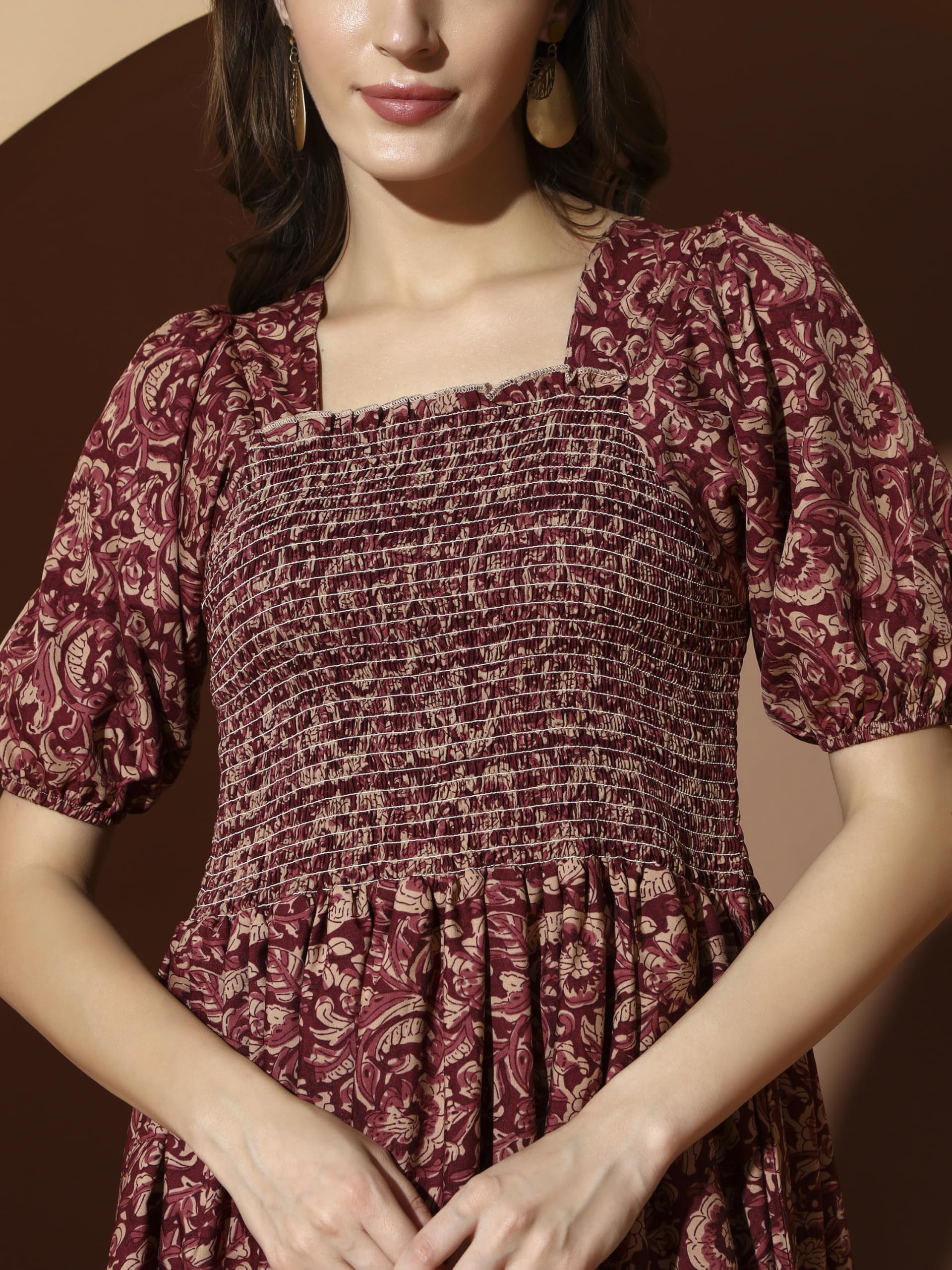 Kzully WomenS Polyester A-Line Mid-Calf Length Dress (1001-05_Maroon