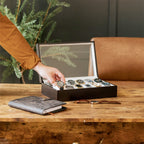 CASE ELEGANCE Solid Espresso Wood Watch Box Organizer with Glass Display Top 12 slot (Espresso)