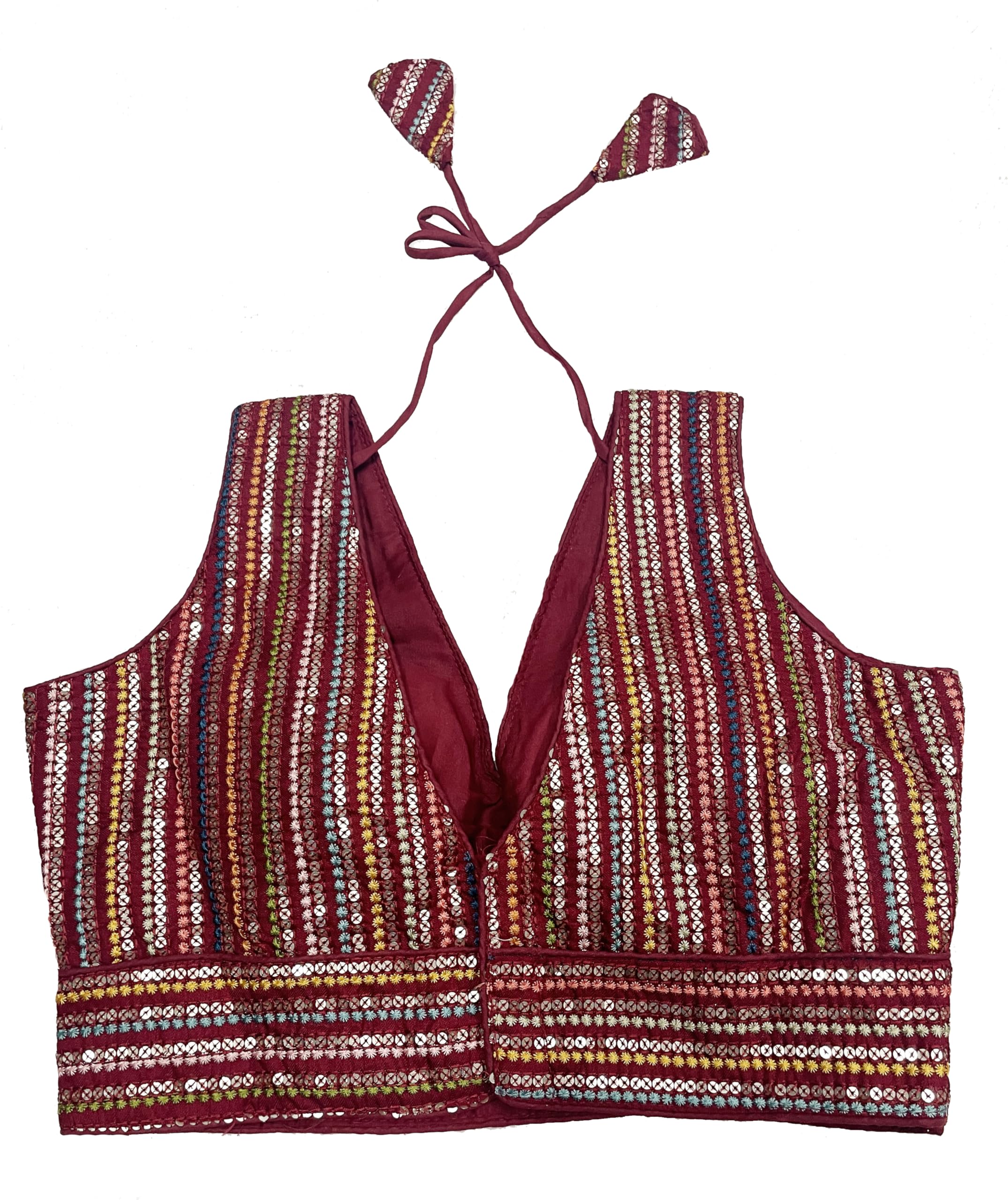 Pujia Mills WomenS Sleeveless Sabyasachi Pattern V Neck Embroidery Work With Sequence Indian Ethnic Wear Readymade Saree Blouse