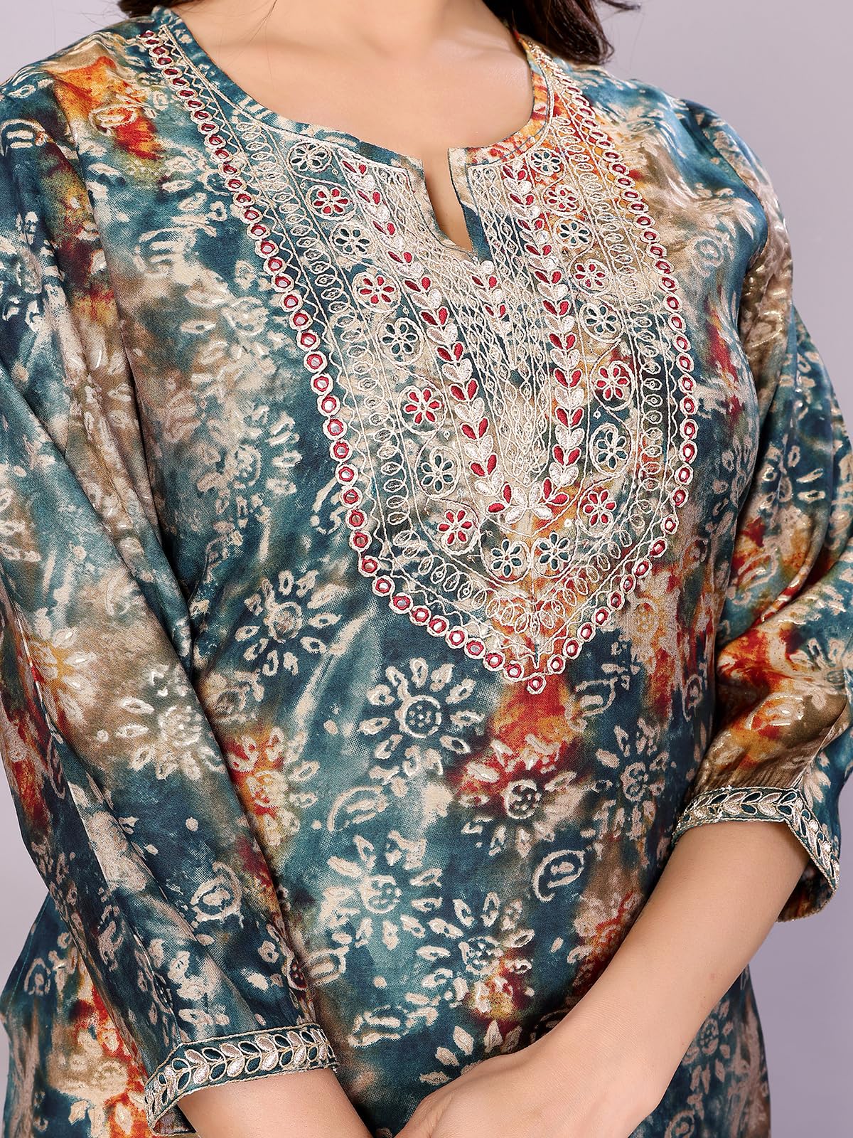 Rangita Chanderi Straight Embroidered Calf Length Kurti | Kurta For Women