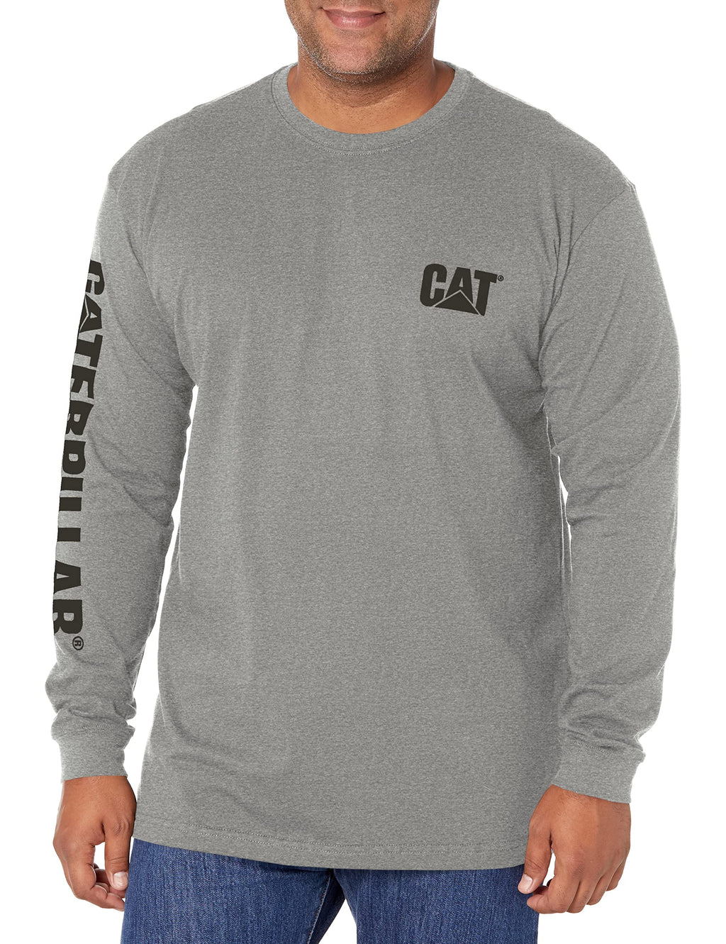 Caterpillar Men's Trademark Banner Long Sleeve Tee Shirts with Center Back Neck Wire Management Loop and CAT Logo, Dark Heather 