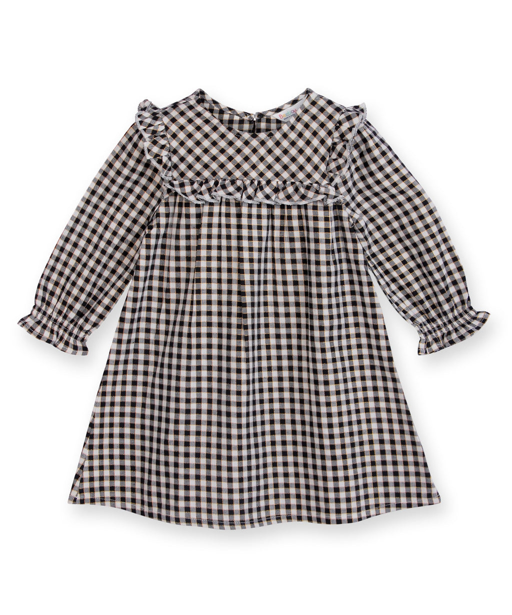 Yoke frill gingham dress BLACK/WHITE