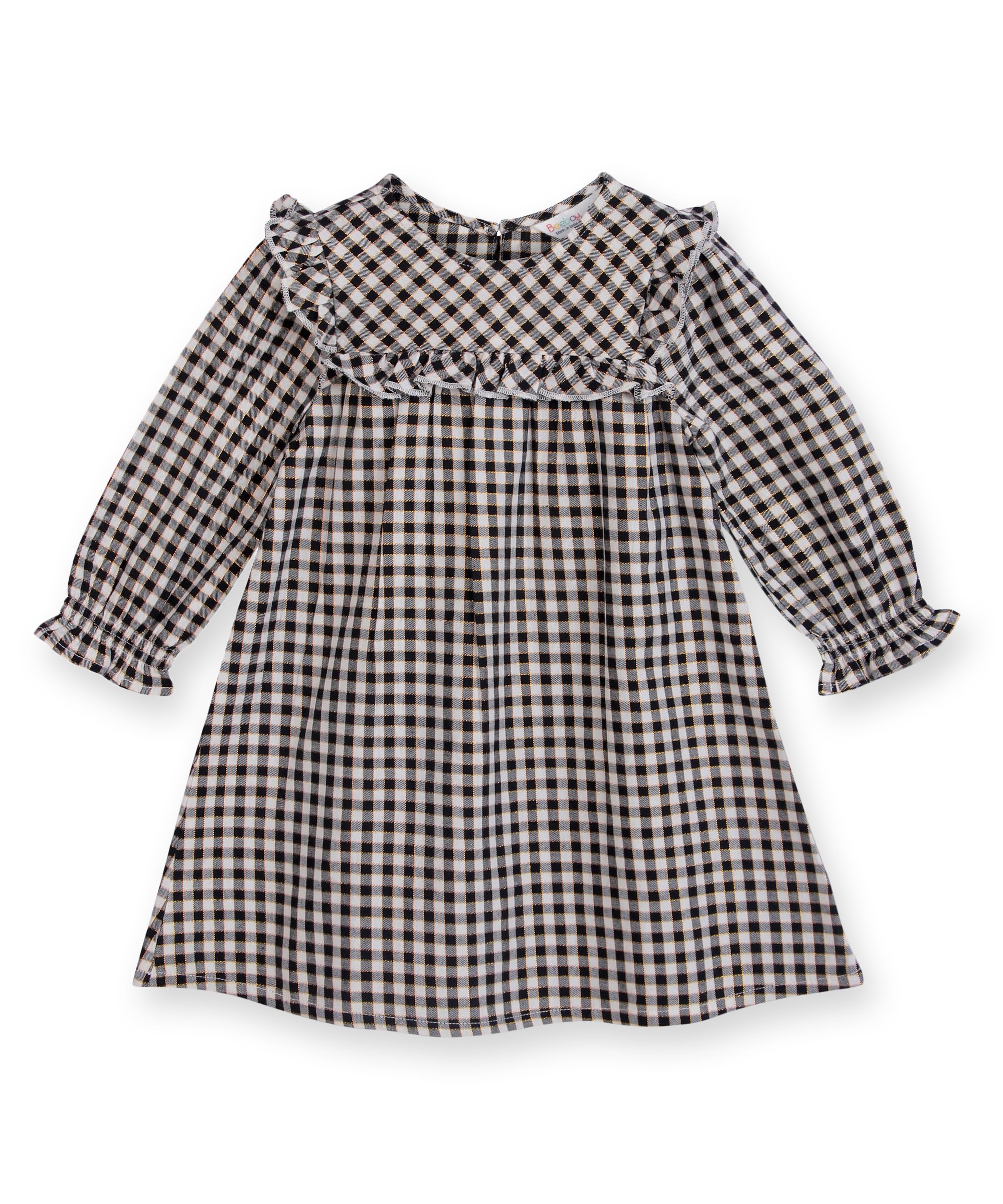 Yoke frill gingham dress BLACK/WHITE