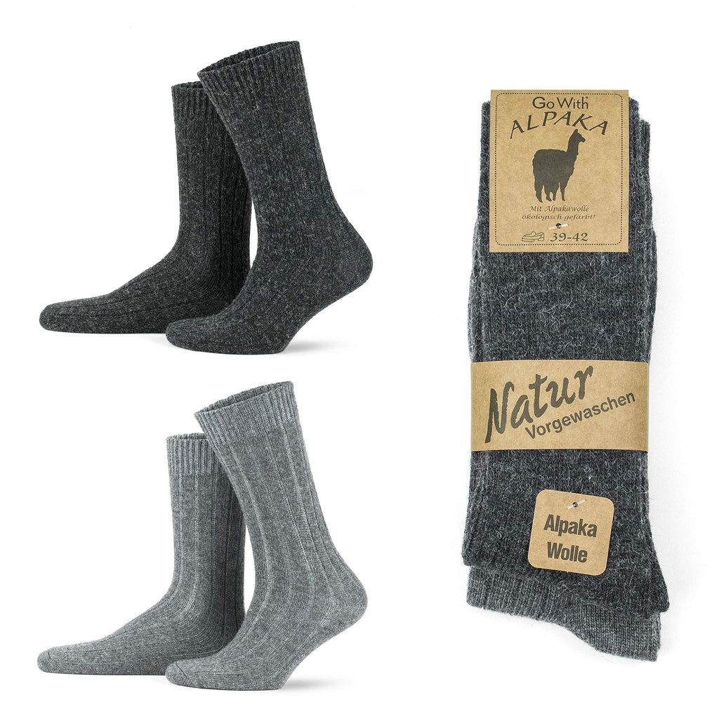 GoWith 1-2 Pairs Alpaca Wool Socks for Men and Women, Thermal Warm Crew Merino Wool Socks, Unisex Heated Winter Boot Socks, Grey