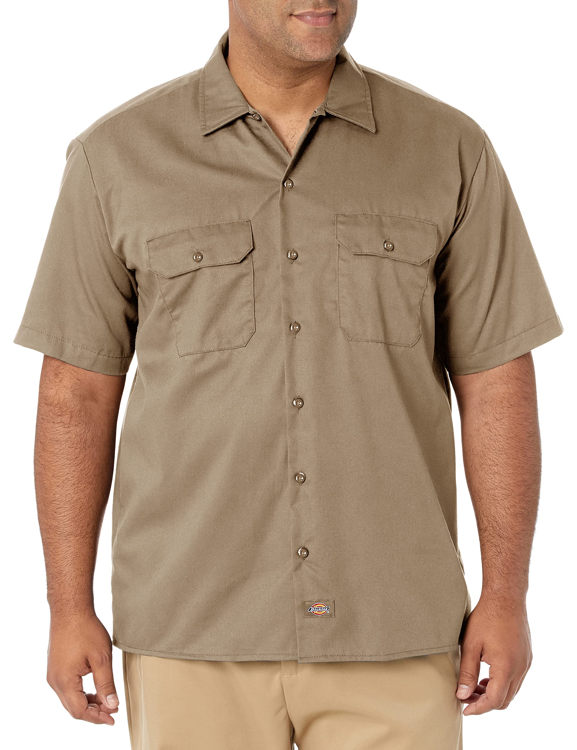 Dickies Mens Big and Tall Short Sleeve Work Shirt, Khaki, Small