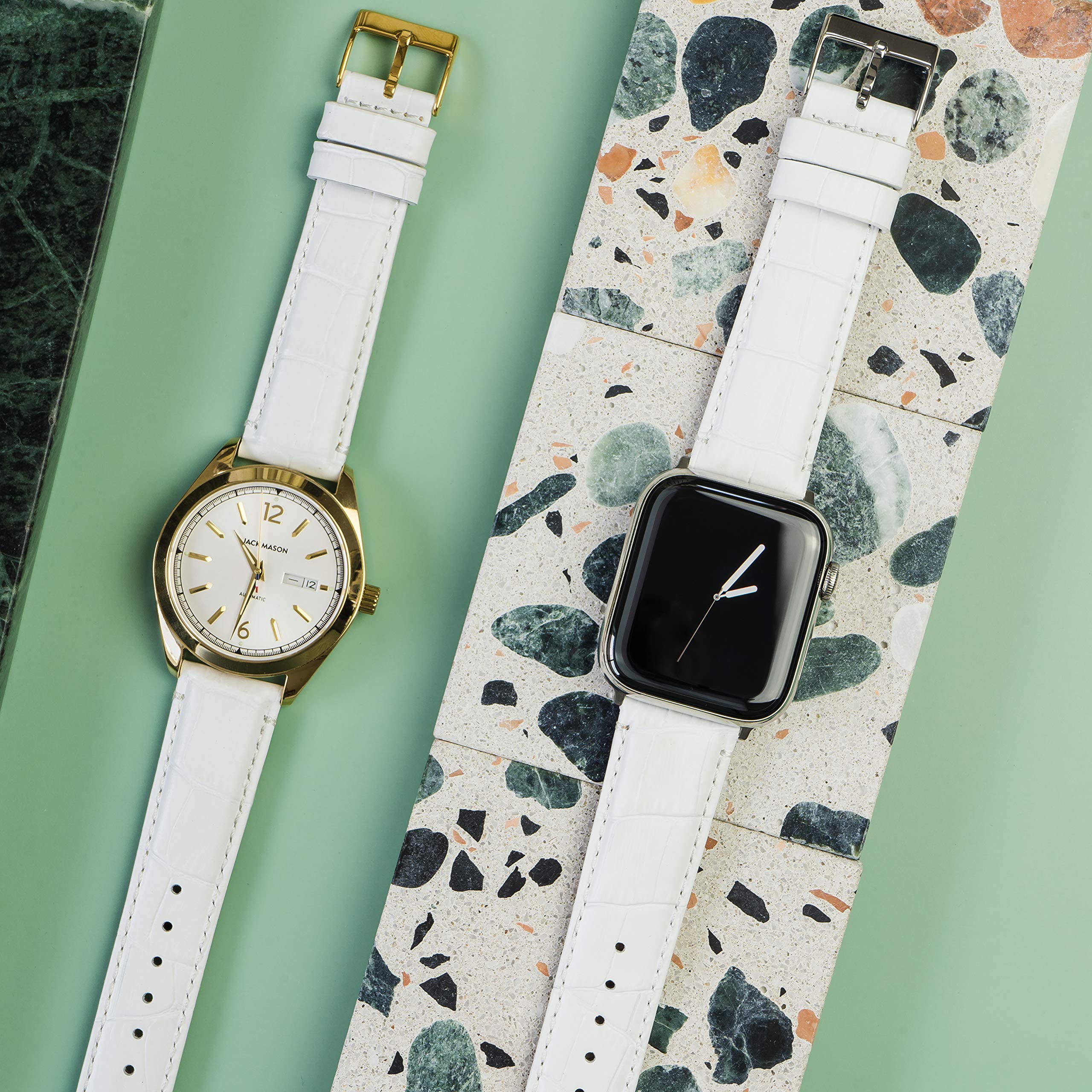 12mm White - BARTON Alligator Grain - Quick Release Leather Watch Bands