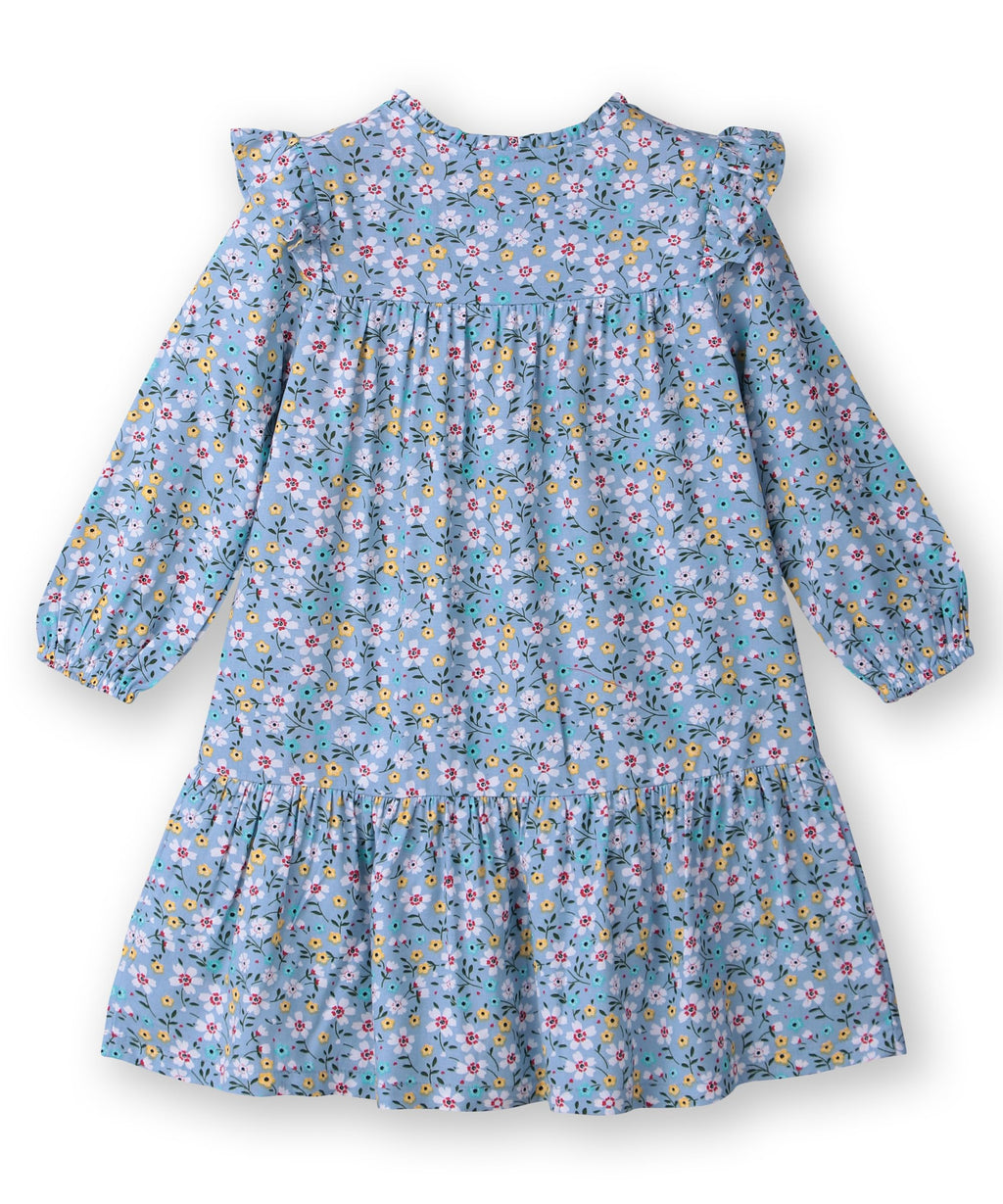 Beebay Kids Girls Button -Through Printed A-line Dress Blue