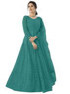 PATLANI Women Light Rama Long Gown, Net with Ultra Satin Inner Ethnic Flared Gown for Girls/Womens Semi Stitched Gown (Light R