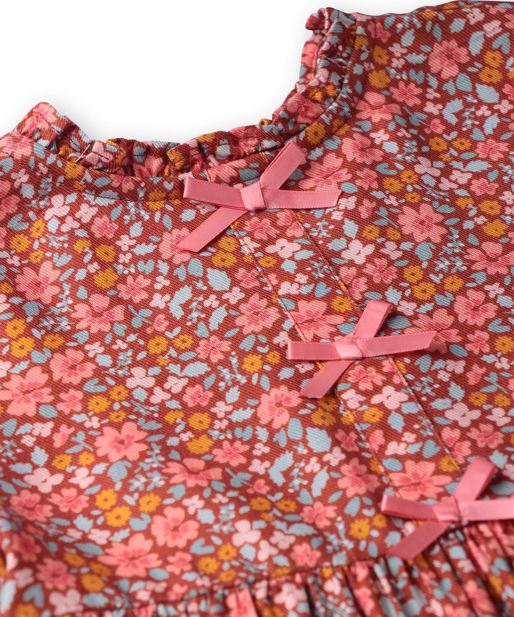 Beebay Kids Girls Bow Detail fit and Flare Dress Rust