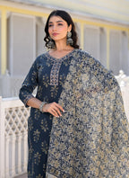 Nermosa Printed Straight Kurta And Pant Set With Dupatta (Xx-Large)