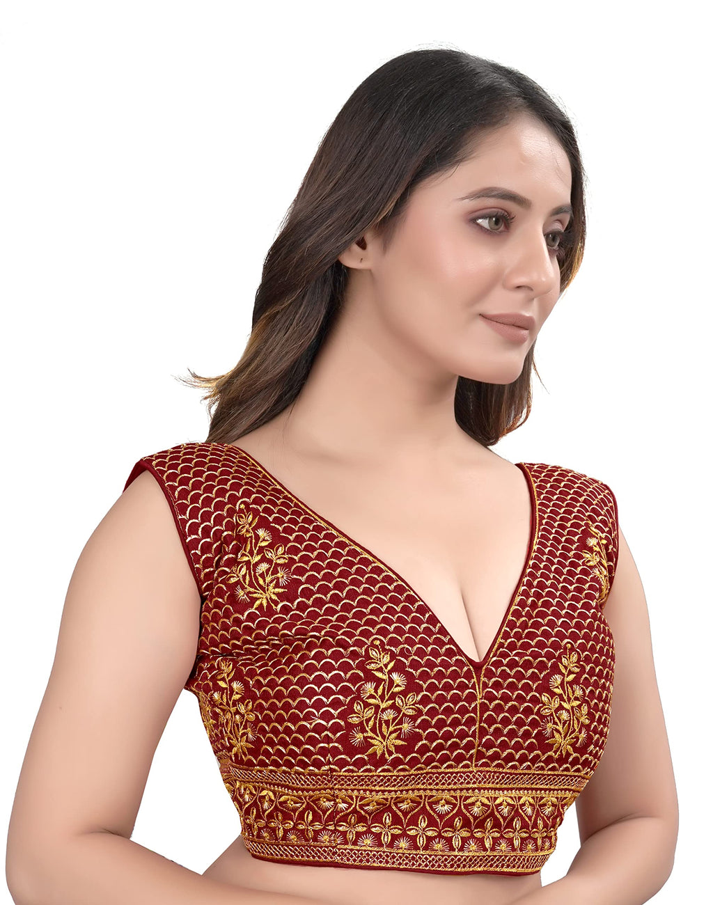 Pujia Mills WomenS V Neck Embroidery Readymade Saree Blouse For Lehenga Choli