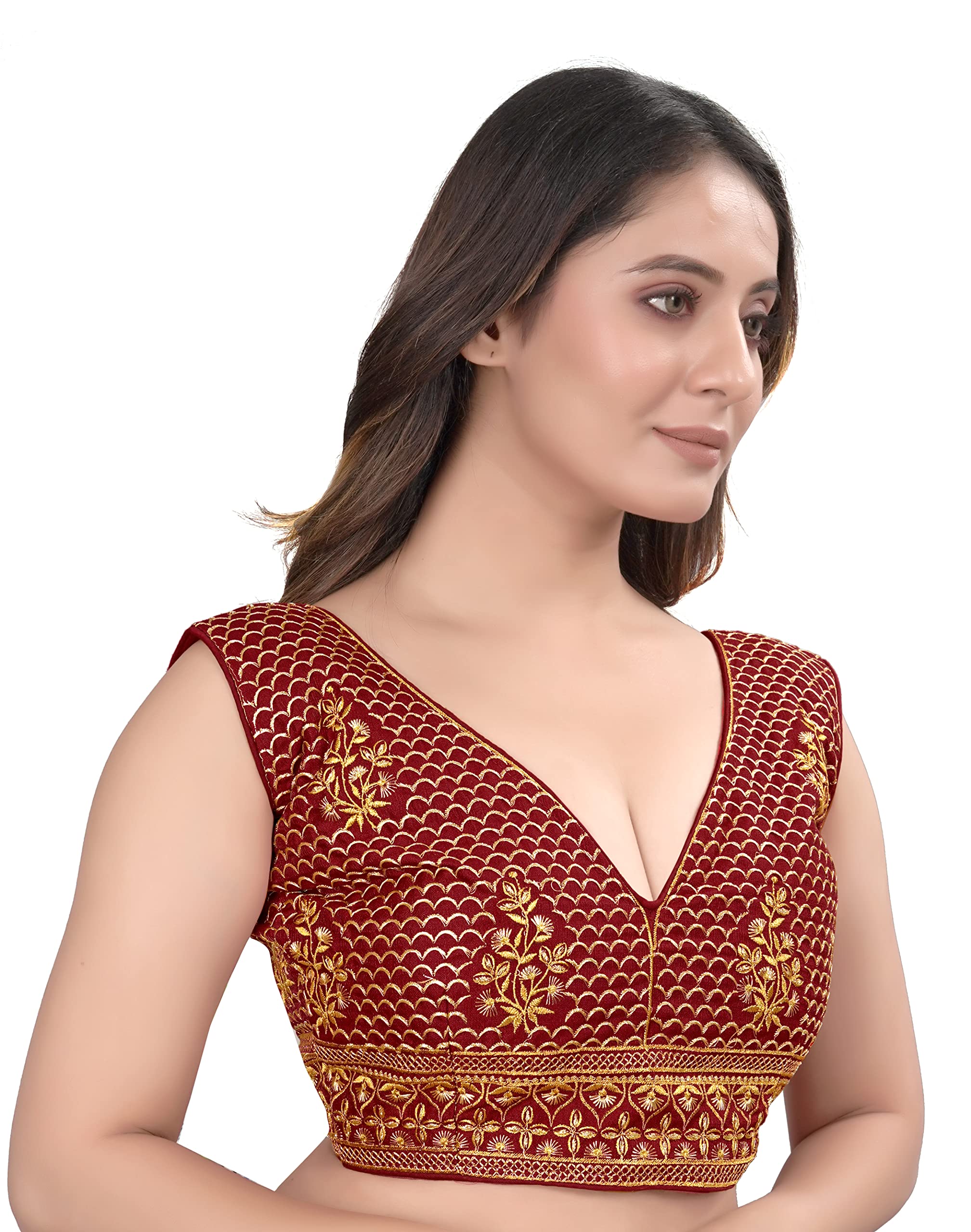 Pujia Mills WomenS V Neck Embroidery Readymade Saree Blouse For Lehenga Choli