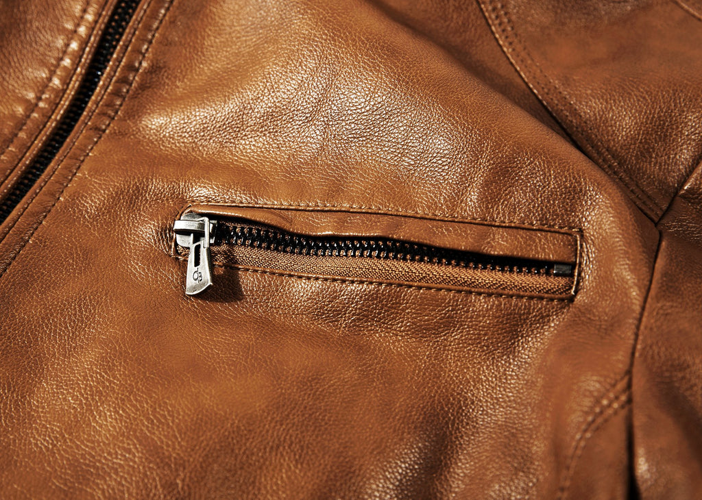 WULFUL Men's Stand Collar Leather Jacket Motorcycle Lightweight Faux Leather Outwear