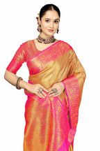 Sugathari WomenS Gold And Pink Kanjivaram Banarasi Silk Saree For Patola Festival Wedding Silk With Rich Pallu Design Sarees Fo