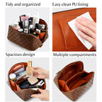 ALEXTINA Large Capacity Travel Cosmetic Bag - Portable Women Waterproof PU Leather Checkered Makeup Organizer with Dividers and