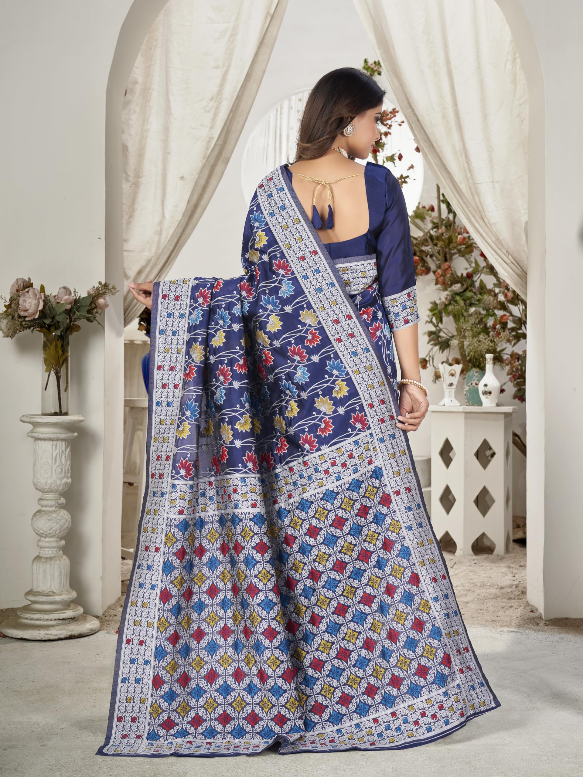 Glory Sarees Womens Kashmiri Pashmina Silk Woven Saree With Blouse Piece