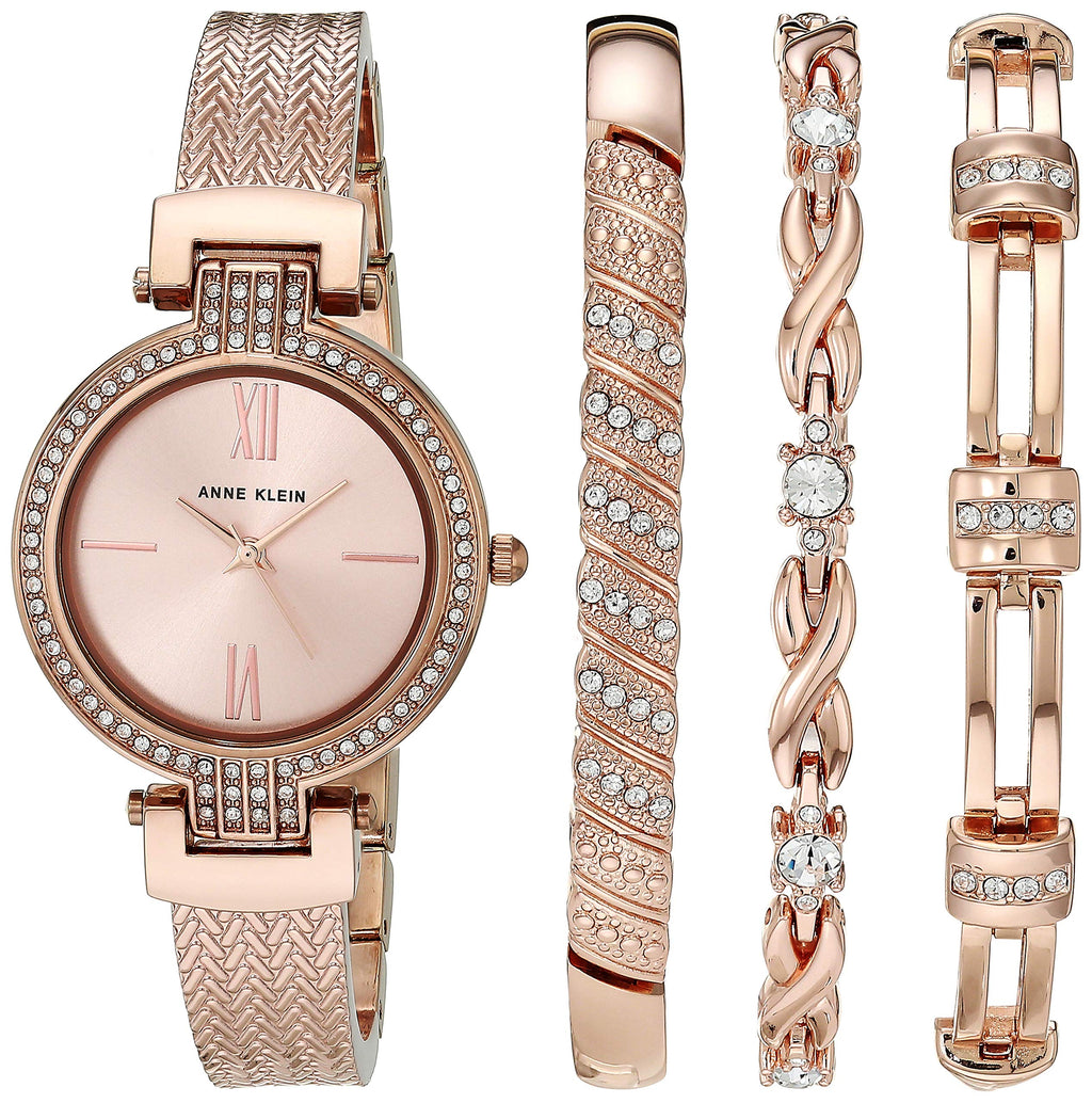 Anne Klein Women's Japanese Quartz Dress Watch with Metal Strap, Rose Gold, 12 (Model: AK/3584RGST)