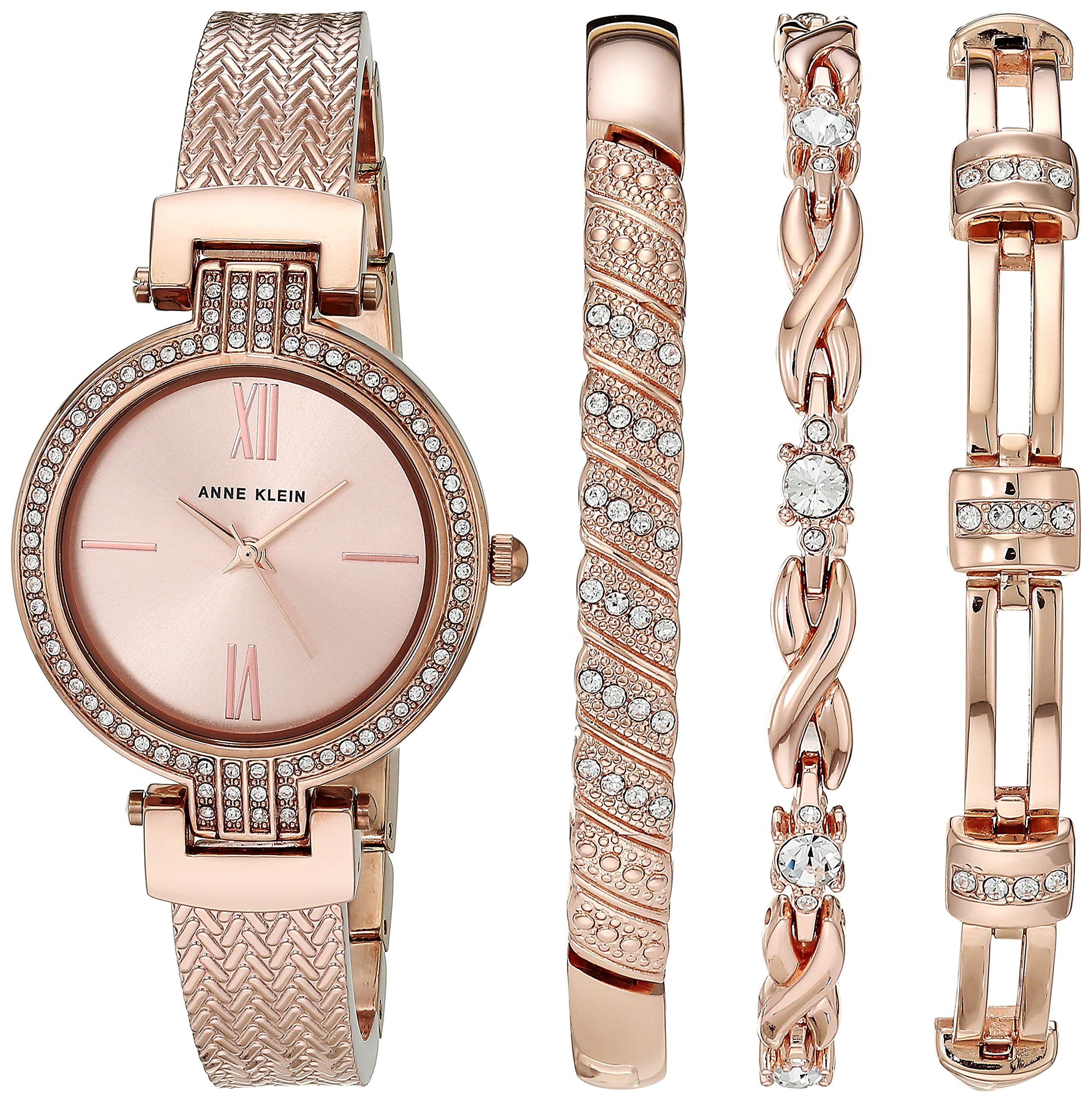 Anne Klein Women's Japanese Quartz Dress Watch with Metal Strap, Rose Gold, 12 (Model: AK/3584RGST)