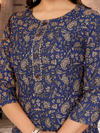 Rangita Blue Rayon Straight Printed Knee Length Kurti | Kurta For Women_L