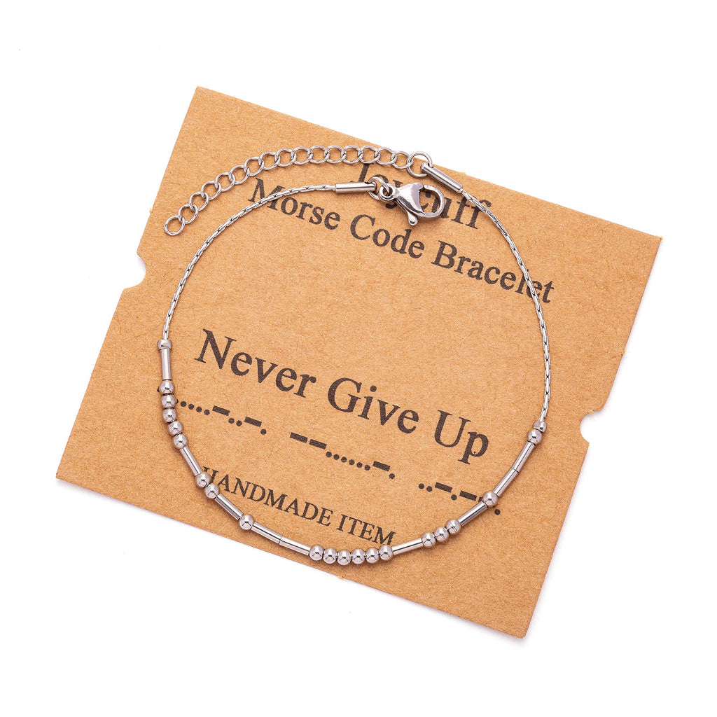 Morse Code Bracelets for Women Never Give Up Funny Inspirational Jewelry Christmas Birthday Gifts for Her Mom Daughter Sister Be