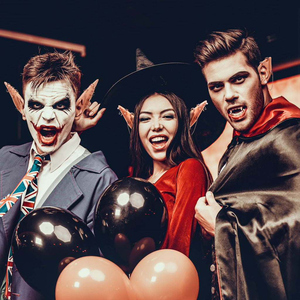 FRESHME Elf Ears with Piercings Earring Cuffs Set - Cosplay Fairy Pixie Ears with Pearl Earrings Chain Set, Non-Piercing Cartila