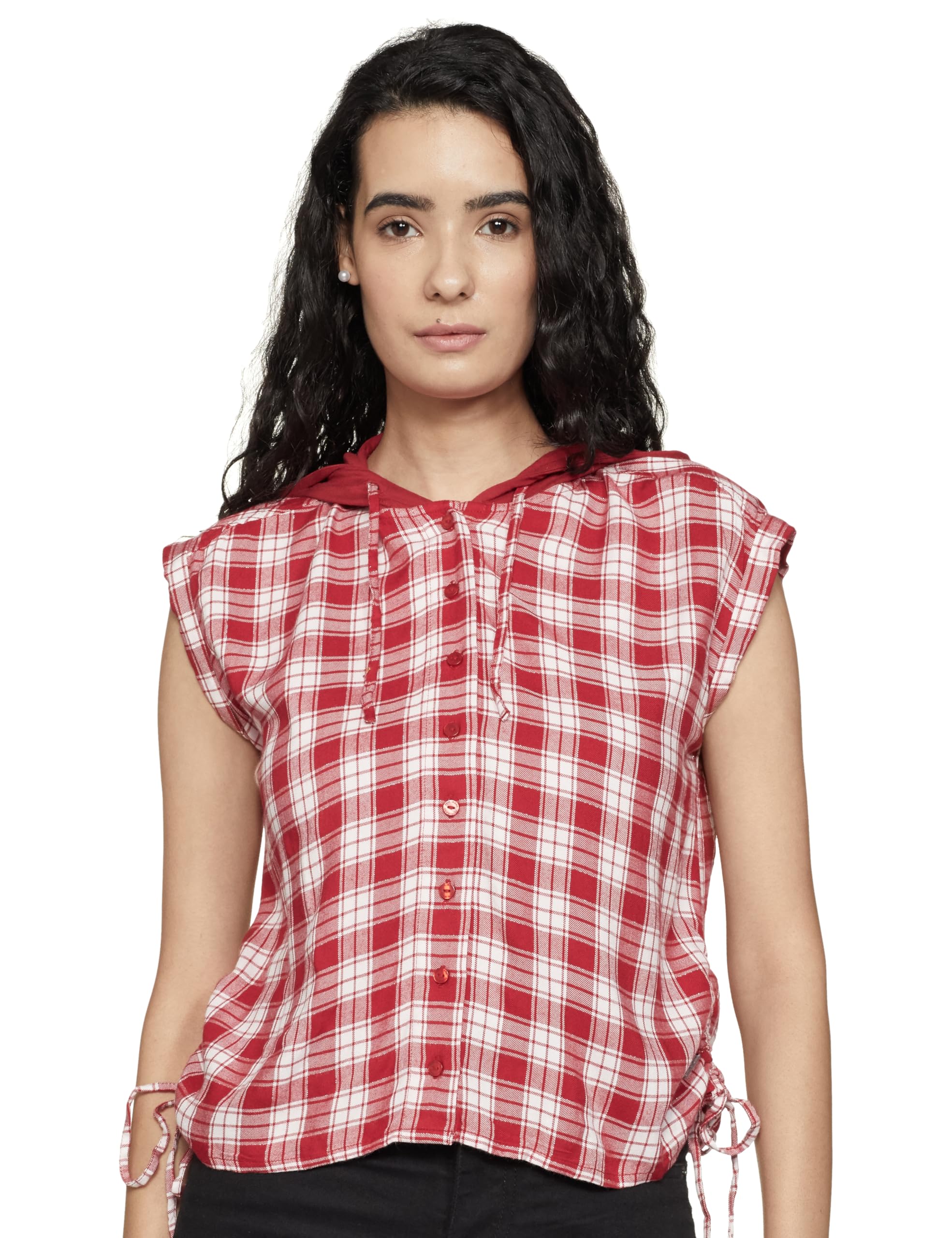 Pepe Jeans Checks Viscose Hood WomenS Shirt (Red, Xl)