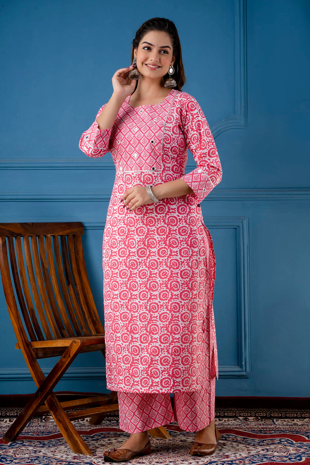 Anni Designer Women'S Cotton Blend Traditional Straight Printed Kurta And Palazzo Set (Valab Nw)