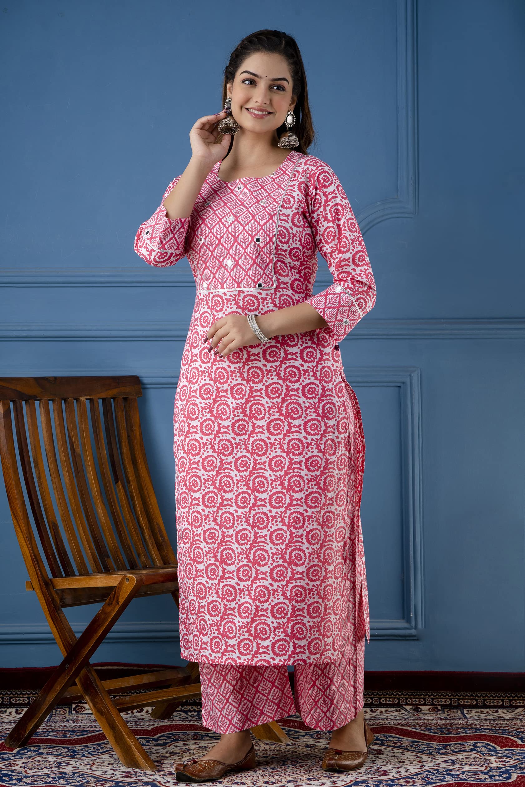 Anni Designer Women'S Cotton Blend Traditional Straight Printed Kurta And Palazzo Set (Valab Nw)