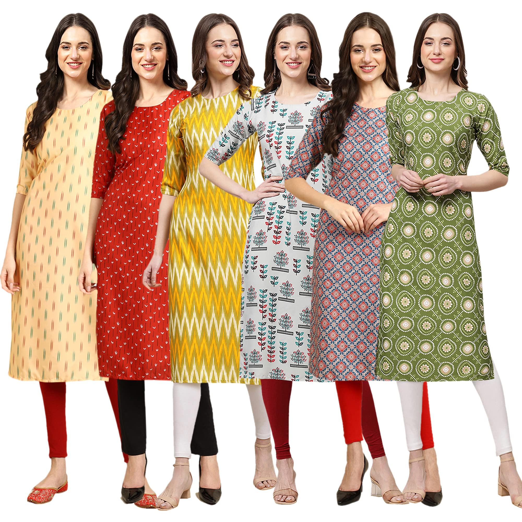 Pinkmint Women'S Crepe Digital Print Straight Kurta(Pack Of 6)[Qv-360-370-329-340-372-338-Xxl]