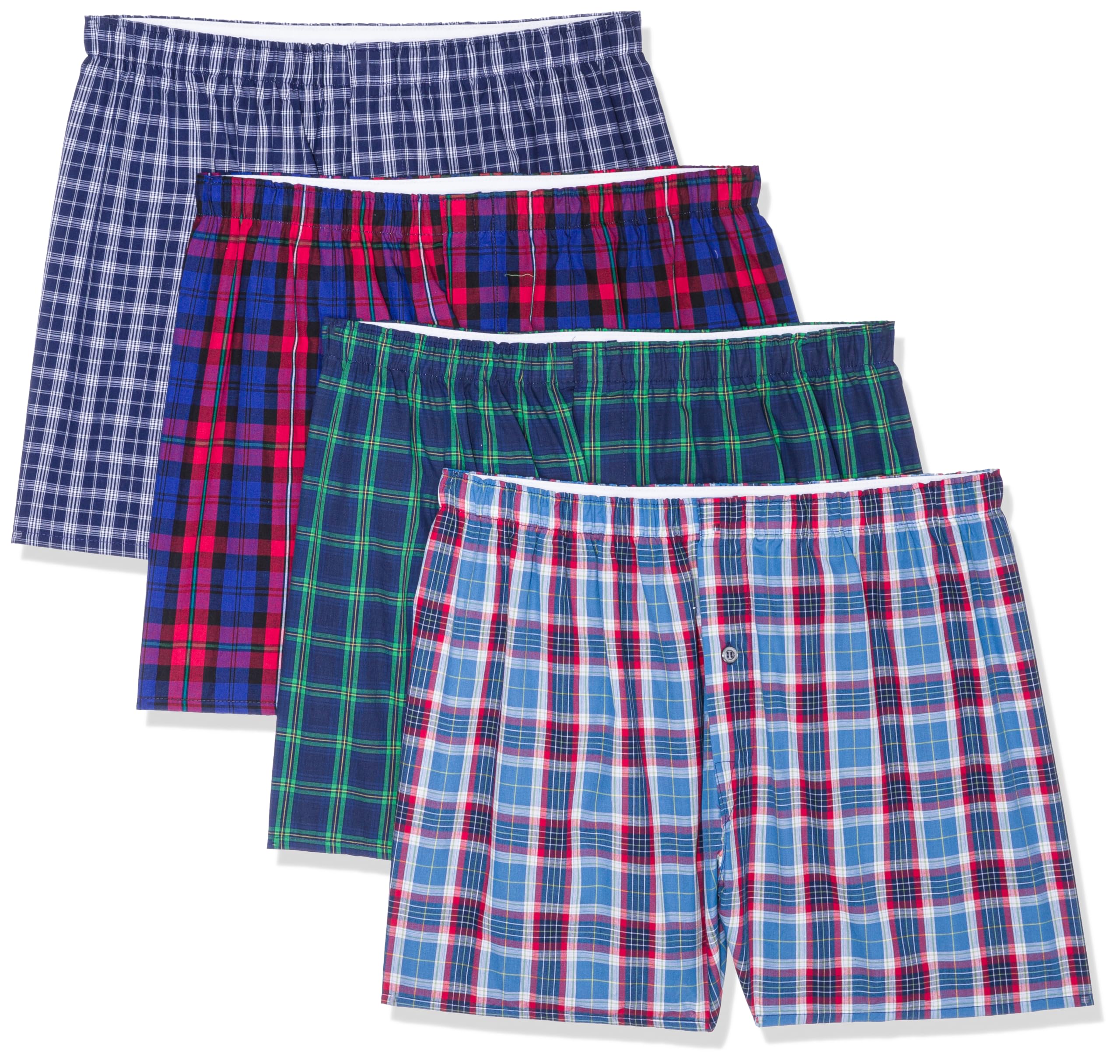 Fruit of the Loom mens Premium Tag-free Cotton Boxer Shorts, Boxer - 4 Pack Woven Assorted, Large US