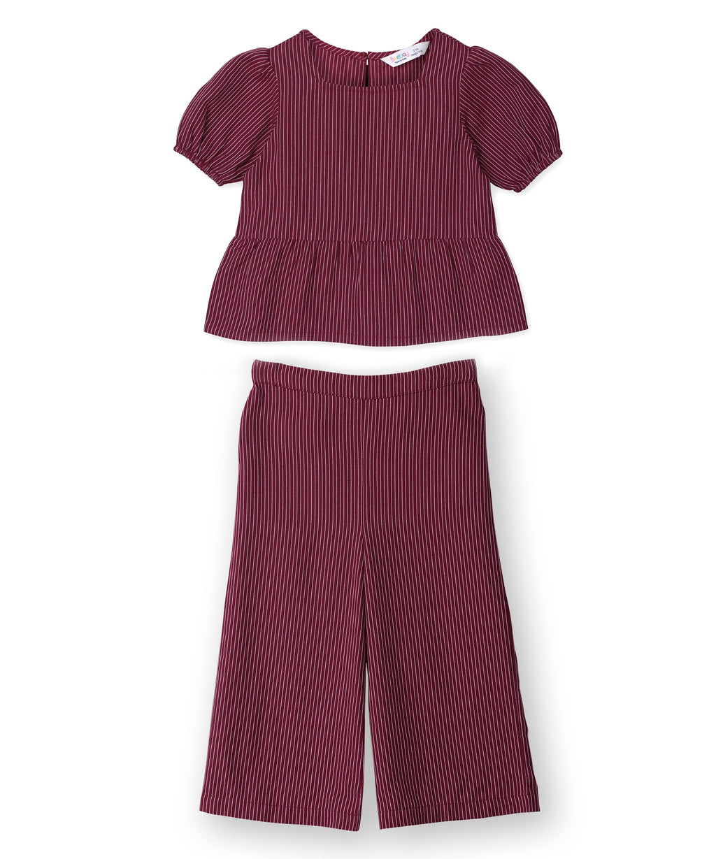 Pinstriped peplum co-ord set Maroon