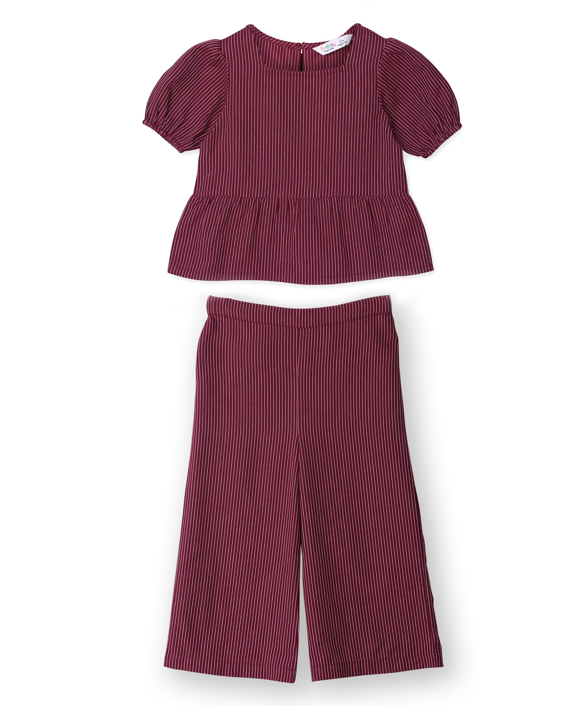 Pinstriped peplum co-ord set Maroon