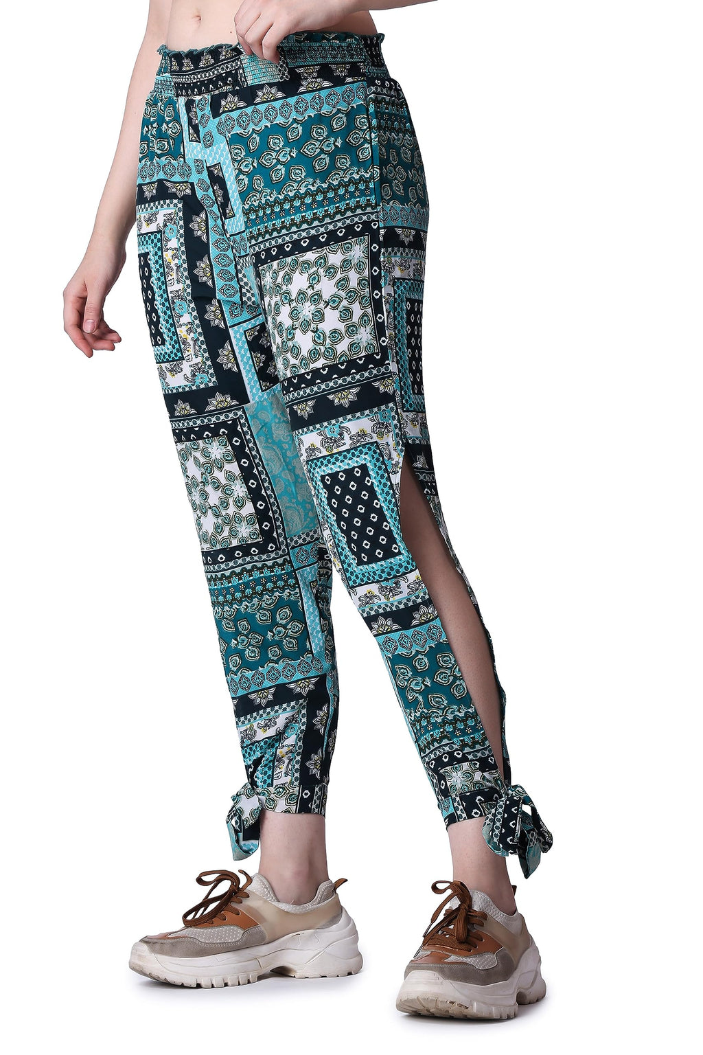 POPWINGS Casual Boho Printed Side Long Slit Trousers for Women || Summer Wear Comfortable Pull-On Women Trousers || Latest Weste