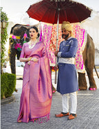 Pujia Mills Womens Banarasi Silk Saree with Blouse